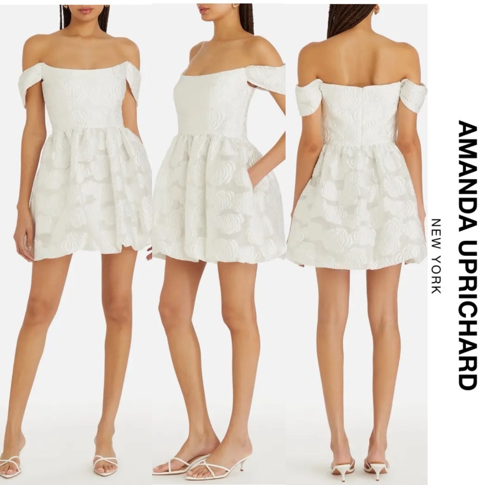 Amanda Uprichard - Valentina White Strapless Jacquard Mini Dress - Large